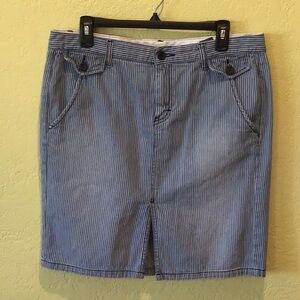 Striped Blue Cotton Blend Pencil Skirt